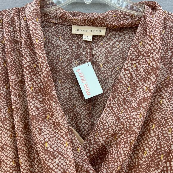 Lovestitch Wrap Dress Women's Size S Rose Gold V-neck Flowy Romantic Preppy NWT - Picture 2 of 12
